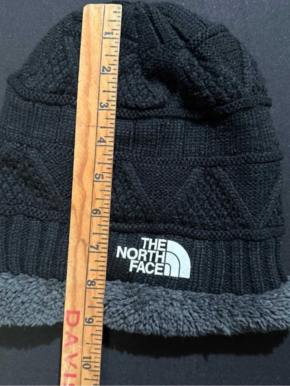 The North Face Black Knit Logo Beanie with Sherpa Trim